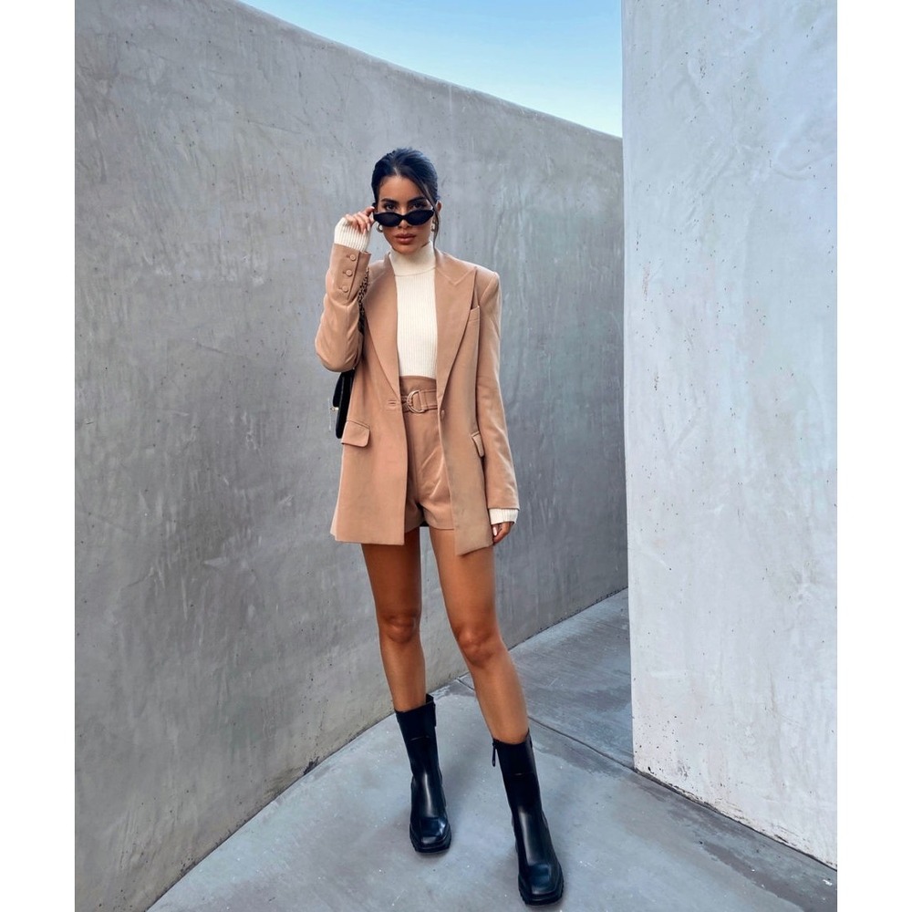 Camila Coelho Morena Blazer Nude Tan NWT XXS Oversized Boyfriend Fit Mid-Length
